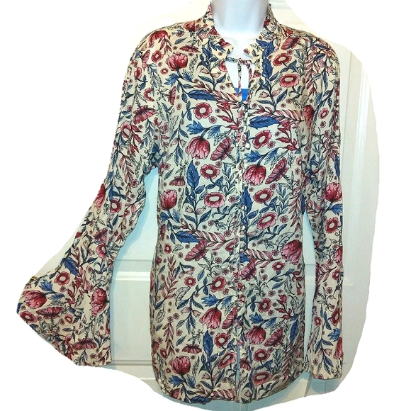 NWT☆STYLE & CO☆Plus Size Long Bell Sleeve Button Down Blouse☆0X - Picture 1 of 16